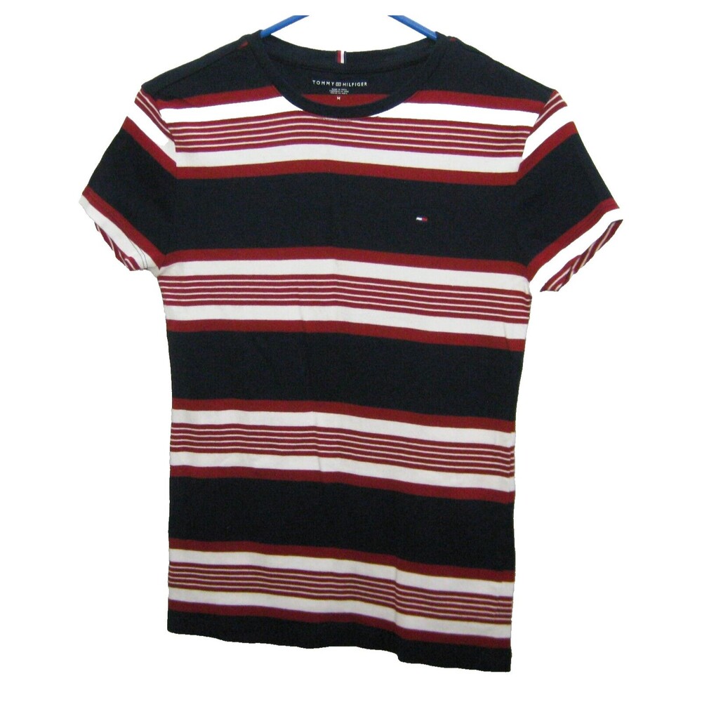 TOMMY HILFIGER Girl's (Size Medium) Red Blue Striped Short Sleeve T-Shirt Top